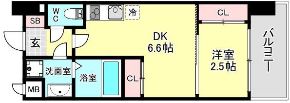 セレニテ阿波座ミラク(1DK/13階)の間取り写真