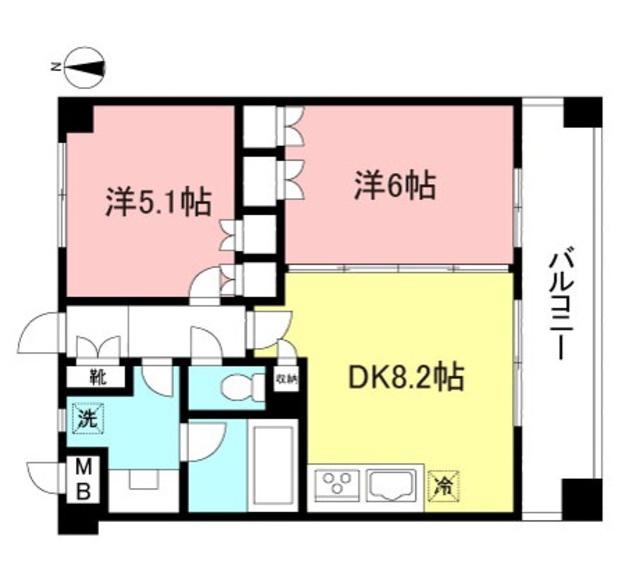 アバンダントII(2DK/1階)の間取り写真