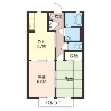 ドリームハウスA(2DK/2階)の間取り写真