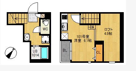 RIZEST東仙台(1K/1階)の間取り写真