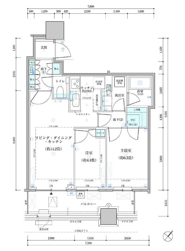 パークタワー勝どき サウス棟(2LDK/3階)の間取り写真