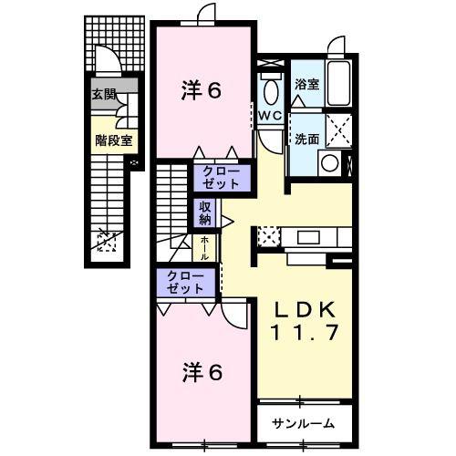 ヴィラ・アルページュI(2LDK/2階)の間取り写真