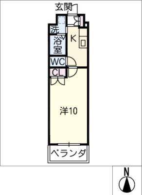 ディアコート八事(1K/2階)の間取り写真