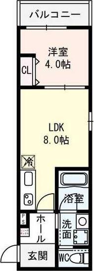 クレセント江坂(1LDK/2階)の間取り写真