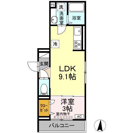 ディー パイナ 新羽町(1LDK/3階)の間取り写真