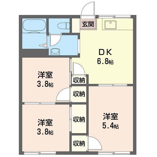 ハイネス川寿(3DK/1階)の間取り写真