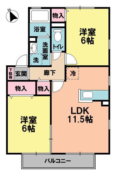 ステジュアンB(2LDK/2階)の間取り写真