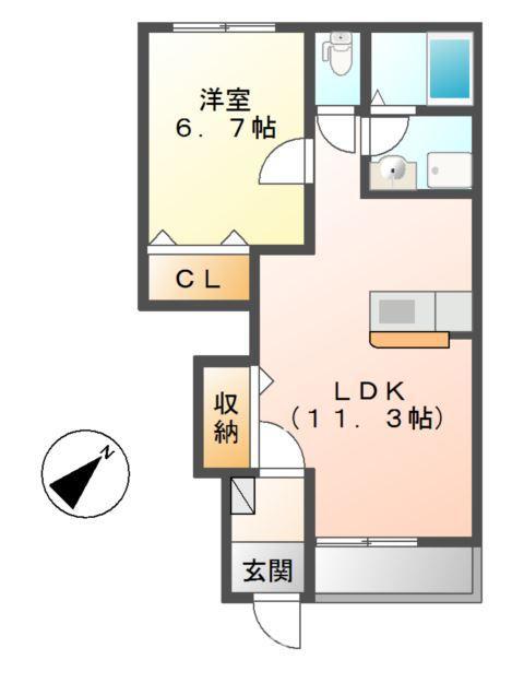 秋桜弐番館(1LDK/1階)の間取り写真