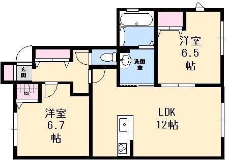フラットスクエア庚午北(2LDK/1階)の間取り写真