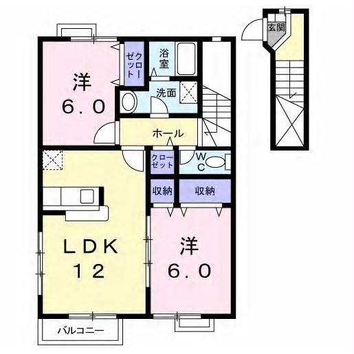 メーリーウィンドJ(2LDK/2階)の間取り写真