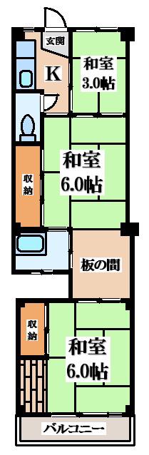 ビレッジハウス私部(3K/2階)の間取り写真