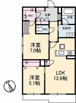 パルボヌール(2LDK/1階)の間取り写真