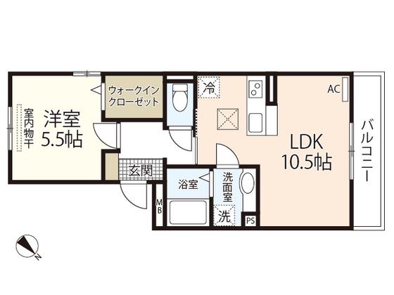 セジュール庚午北ヒルズ(1LDK/2階)の間取り写真