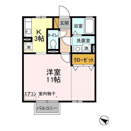 アムルーズK(1K/2階)の間取り写真