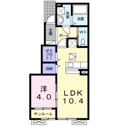 ソレイユ高屋B(1LDK/1階)の間取り写真