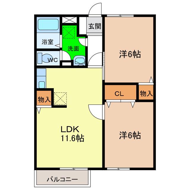 ハレクラニI・II(2LDK/1階)の間取り写真