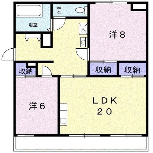 馬走グリーンハイツ(2LDK/3階)の間取り写真