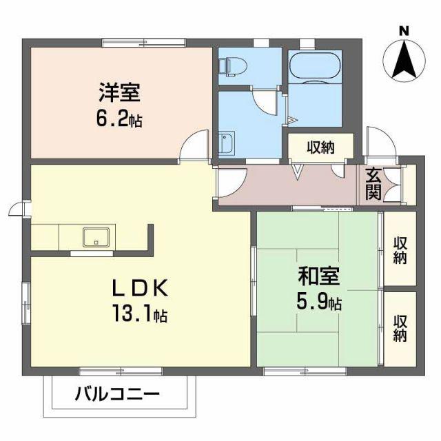 ウエストフィールド B棟(2LDK/2階)の間取り写真