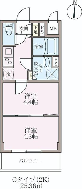 ラヴィエール住吉駅前(2K/2階)の間取り写真