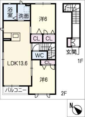 シャーメゾン上地(2LDK/2階)の間取り写真