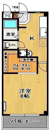 郡中日ノ出アーバン(1K/3階)の間取り写真