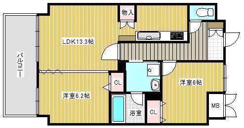 スカイヒルズST(2LDK/6階)の間取り写真