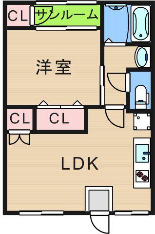 フジビル(1LDK/4階)の間取り写真