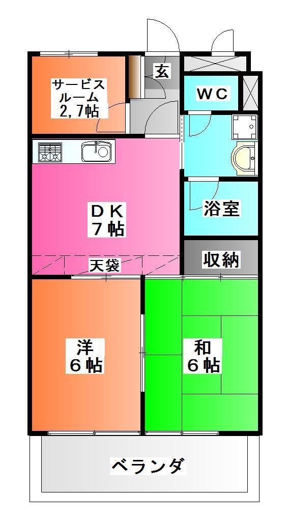 ベルファミーユ(2SDK/3階)の間取り写真