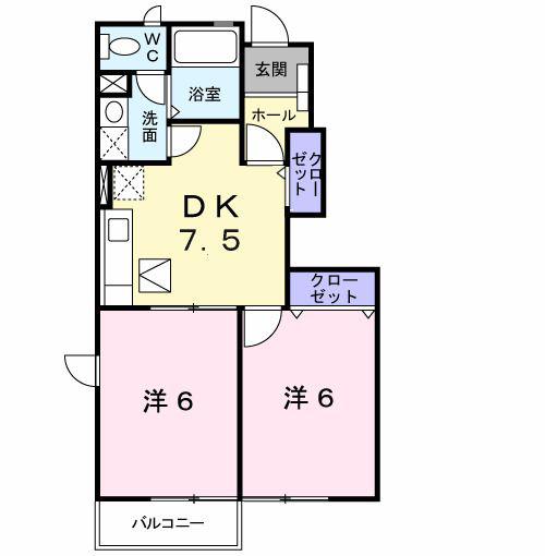 NEO PEACE(2DK/1階)の間取り写真