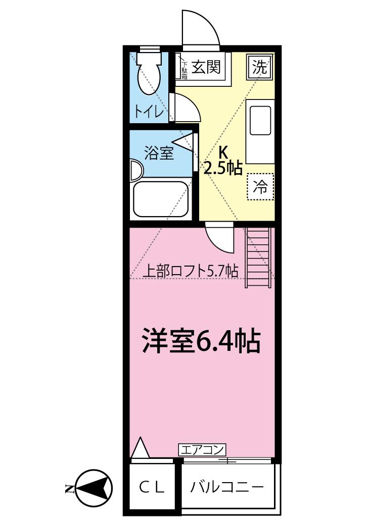 チョコレートヒルズ(1K/2階)の間取り写真