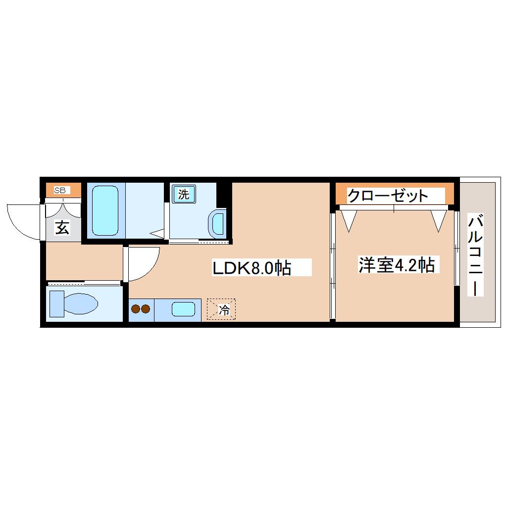 仙台市地下鉄東西線 宮城野通駅 徒歩8分 5階建 築13年(1LDK/3階)の間取り写真