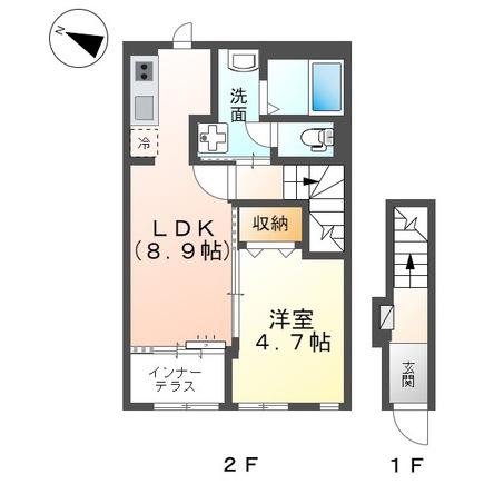 ＪＲ土讃線 後免駅 徒歩8分 2階建 築3年(1LDK/2階)の間取り写真