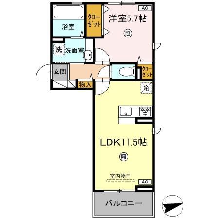 グランツェーレ若草(1LDK/3階)の間取り写真