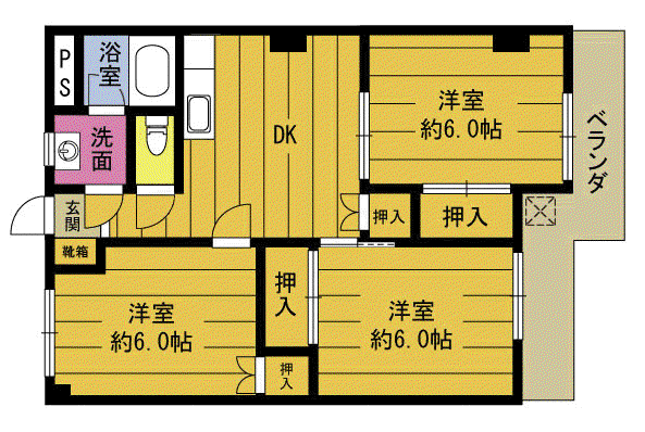 第1若草ビル(3DK/2階)の間取り写真