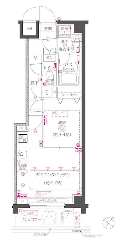 ZOOM下丸子(1DK/3階)の間取り写真