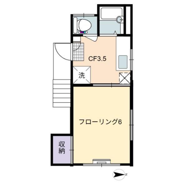ハギワラK(1K/2階)の間取り写真