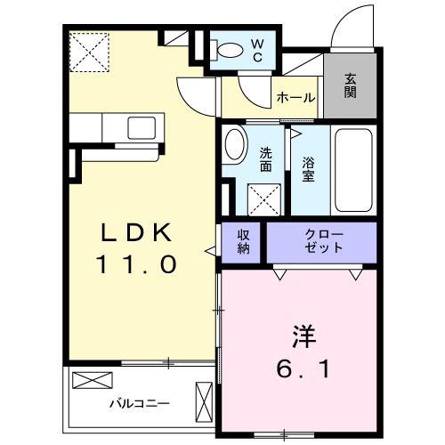 パルト・プロムナードI(1LDK/2階)の間取り写真
