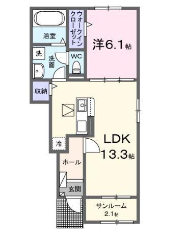オランジェ(1LDK/1階)の間取り写真