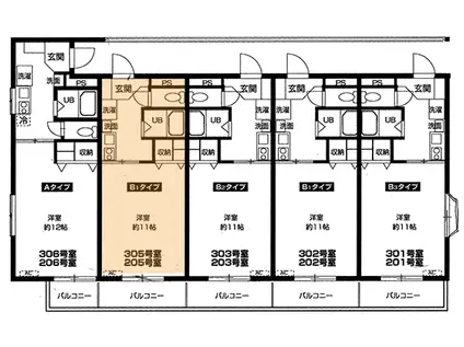 ブルーウッド(1K/3階)の間取り写真