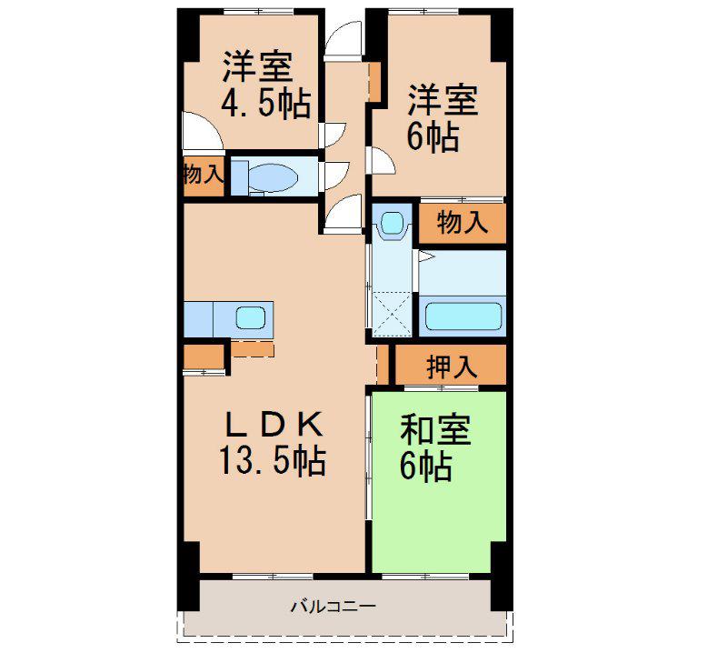 グランドハイツ今泉 西棟(3LDK/9階)の間取り写真