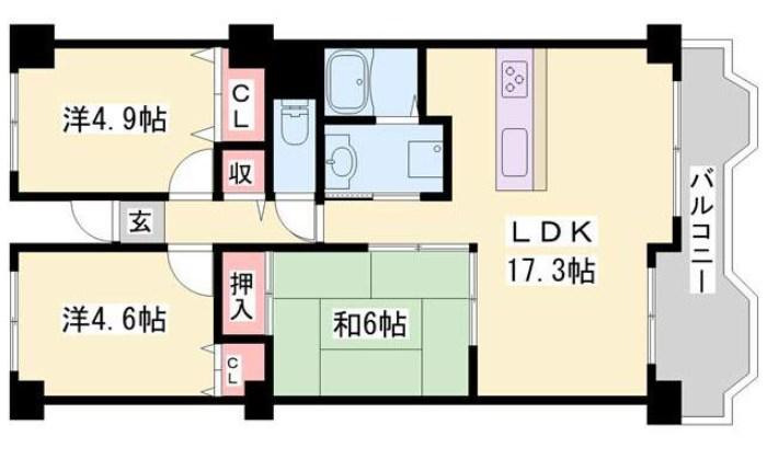 シャトゥ・ブランシェ(3LDK/11階)の間取り写真