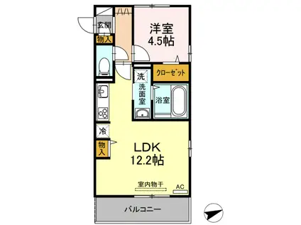 ペルラディアマンテ B棟(1LDK/3階)の間取り写真