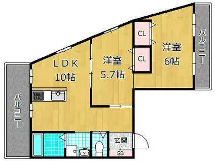 ラガーハイツIII(2LDK/2階)の間取り写真