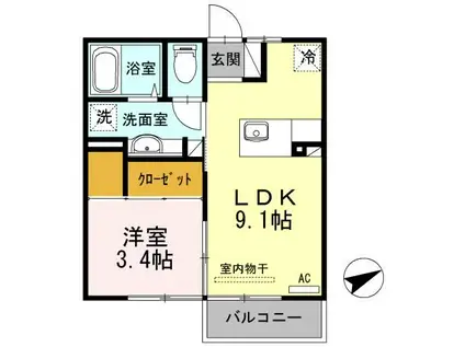 NISHIKI(1LDK/2階)の間取り写真
