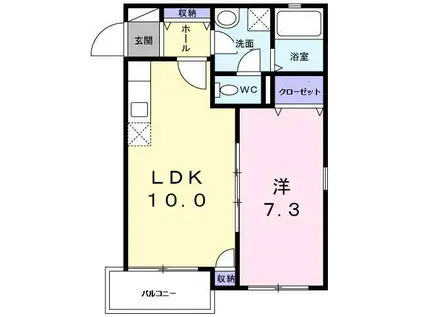 ウィステリア西横浜(1LDK/1階)の間取り写真