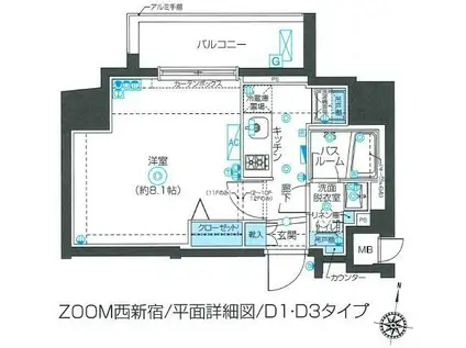 ZOOM西新宿(1K/10階)の間取り写真