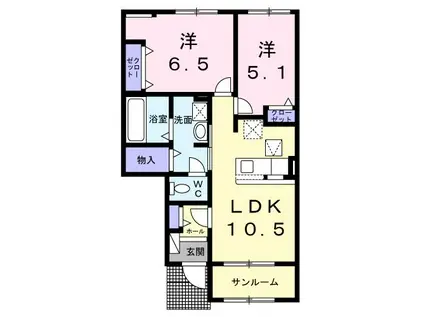 おゆみ野中央6丁目アパート(2LDK/1階)の間取り写真