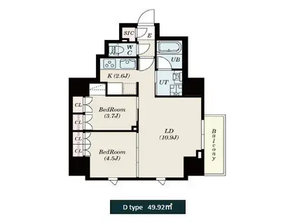 S-RESIDENCE日本橋馬喰町AERE(2LDK/10階)の間取り写真