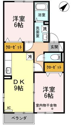 サウスメドウ C棟(2DK/1階)の間取り写真