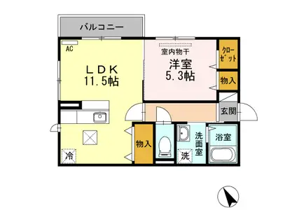 WIT CUBE A棟(1LDK/1階)の間取り写真